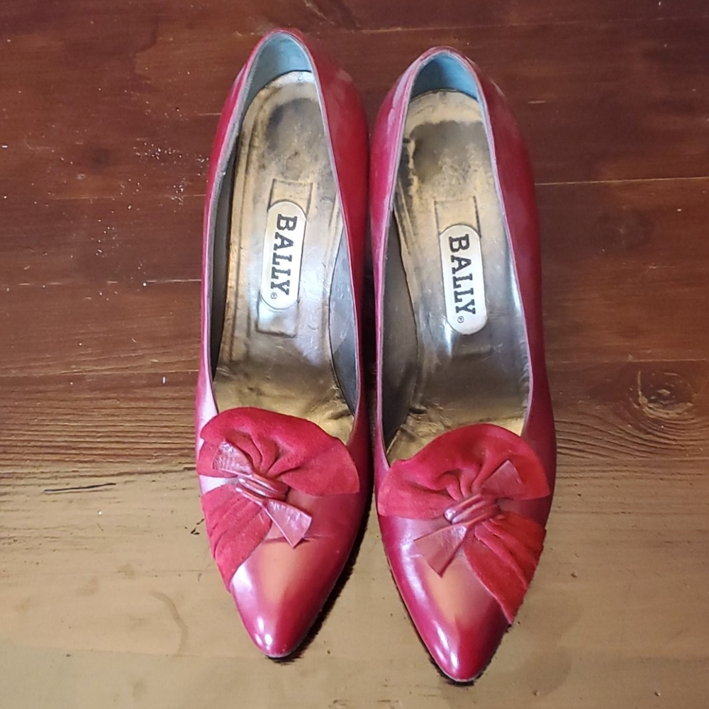 Red leather Bally heels sz 8.5